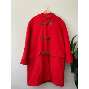 Vintage L.L. Bean Red Plaid Flannel-lined Wool Duffel Coat Hooded Heavy Overcoat